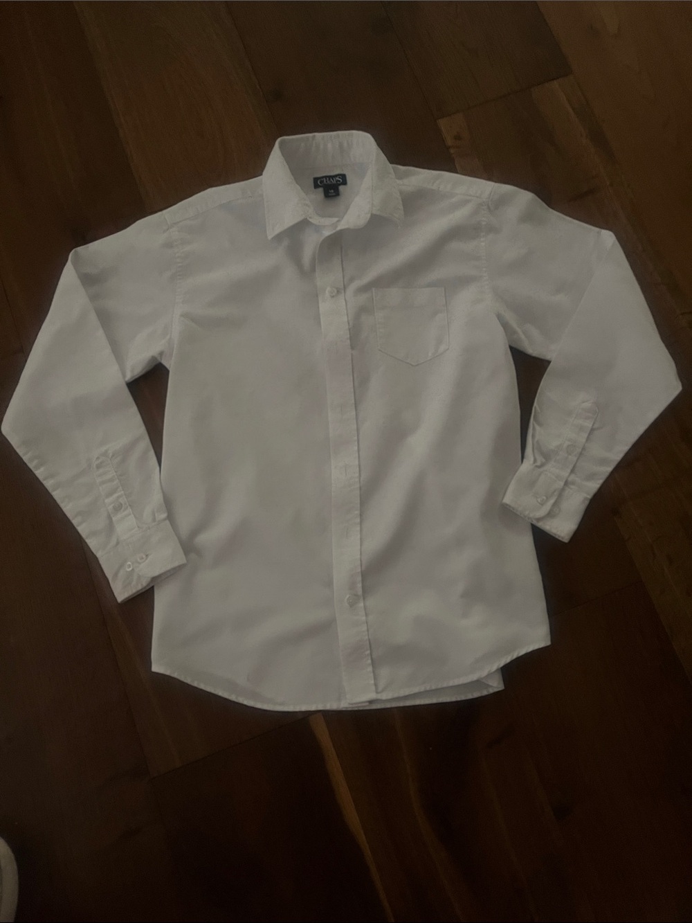 Chaps White boys size 16 Long Sleeve Dress Shirt with Chest Pocket